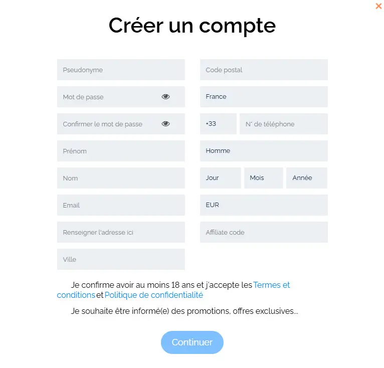 Proceso de registro AMUNRA CASINO